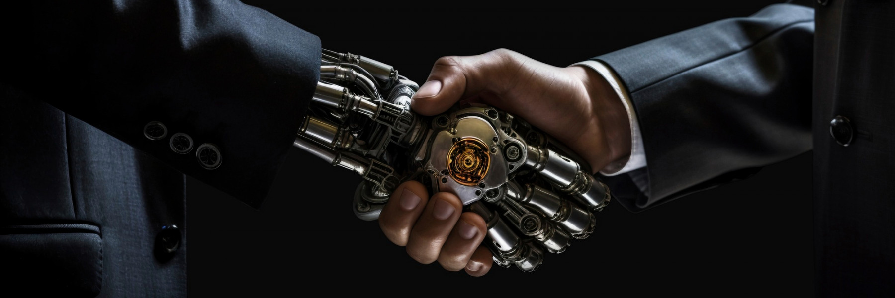 Ludzka dłoń ściska dłoń robota